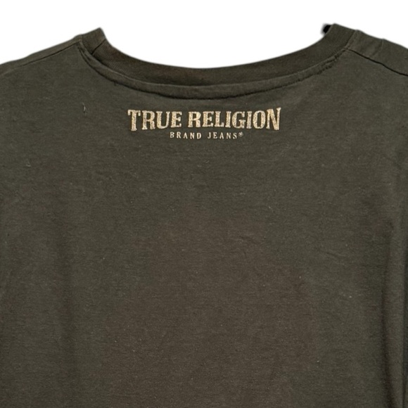 True Religion Mens Horseshoe Logo Short Sleeve Tee Olive Green T-Shirt sz Large - Picture 6 of 9